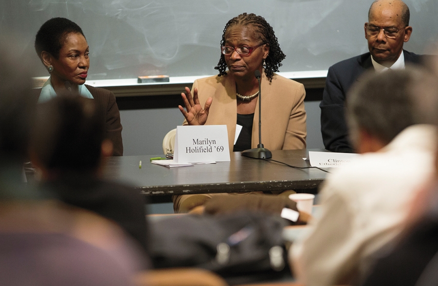 Marilyn Holifield ’69 (left), Marilyn Allman Maye ’69, and Clinton Etheridge ’69 were part of the Swarthmore Black Alumni Network panel.